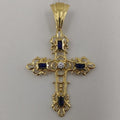 Pendentif Or 18K 750 Mls. Croix Avec Saphirs. Grande Taille XL 44 Mm.