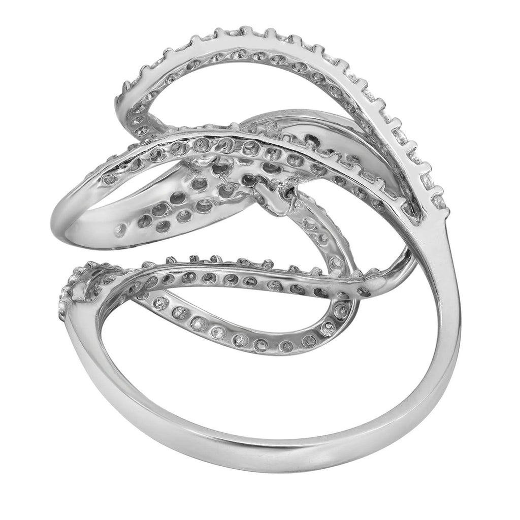 Bague de cocktail pour femme avec diamant rond de 0,85 ct en total, serti à griffes, en or blanc 14 carats, taille 6