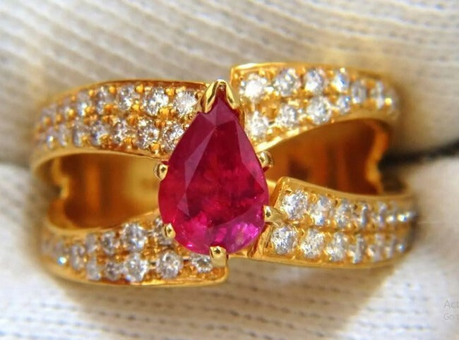 1.70ct Rond Naturel Diamant Rubis 14k or Jaune Mariage Cocktail Bague