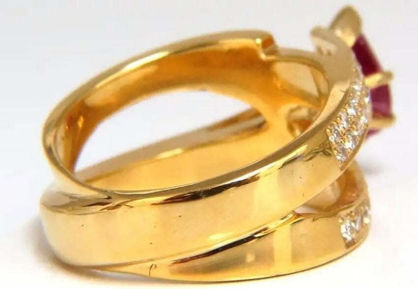 1.70ct Rond Naturel Diamant Rubis 14k or Jaune Mariage Cocktail Bague
