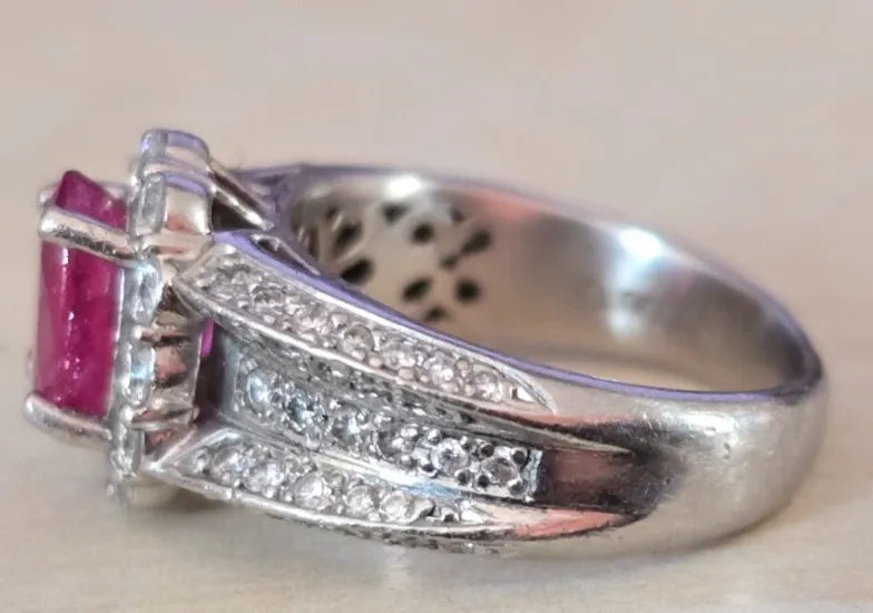 ANCIEN BAGUE PLATINE 950% RUBIS ET DAMANTS