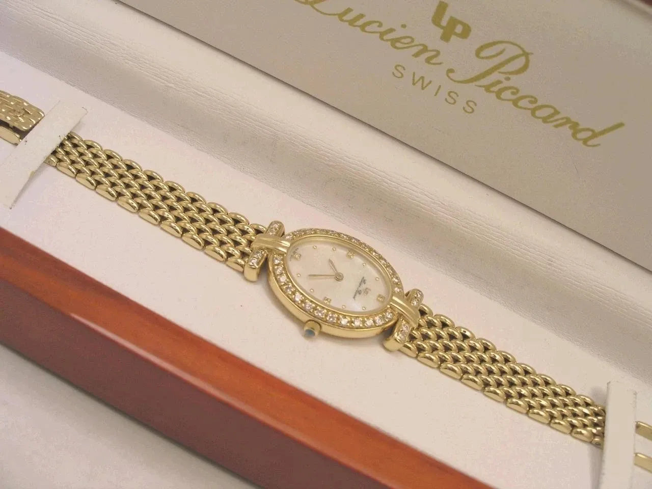 Ultra Rare Montre Femme Lucien Piccard Nacre Or 14 K Diamant avec Boîte+