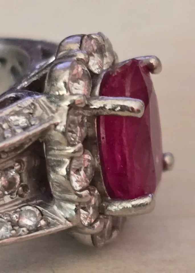 ANCIEN BAGUE PLATINE 950% RUBIS ET DAMANTS