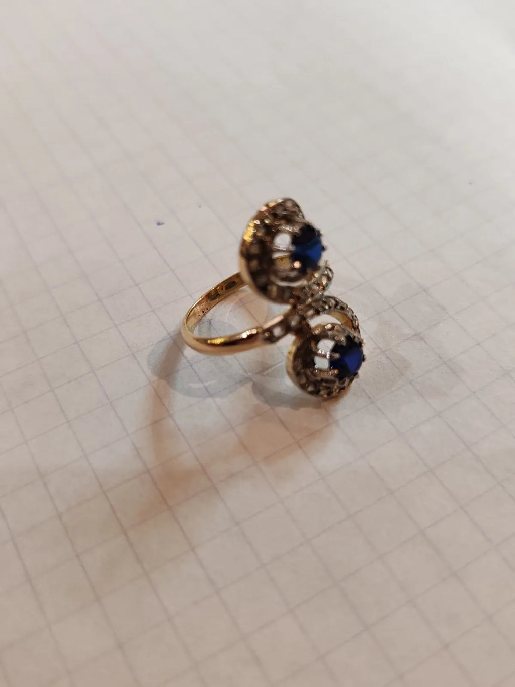 Bague toi et moi ancienne or 18 carats saphirs et diamants taille ancienne