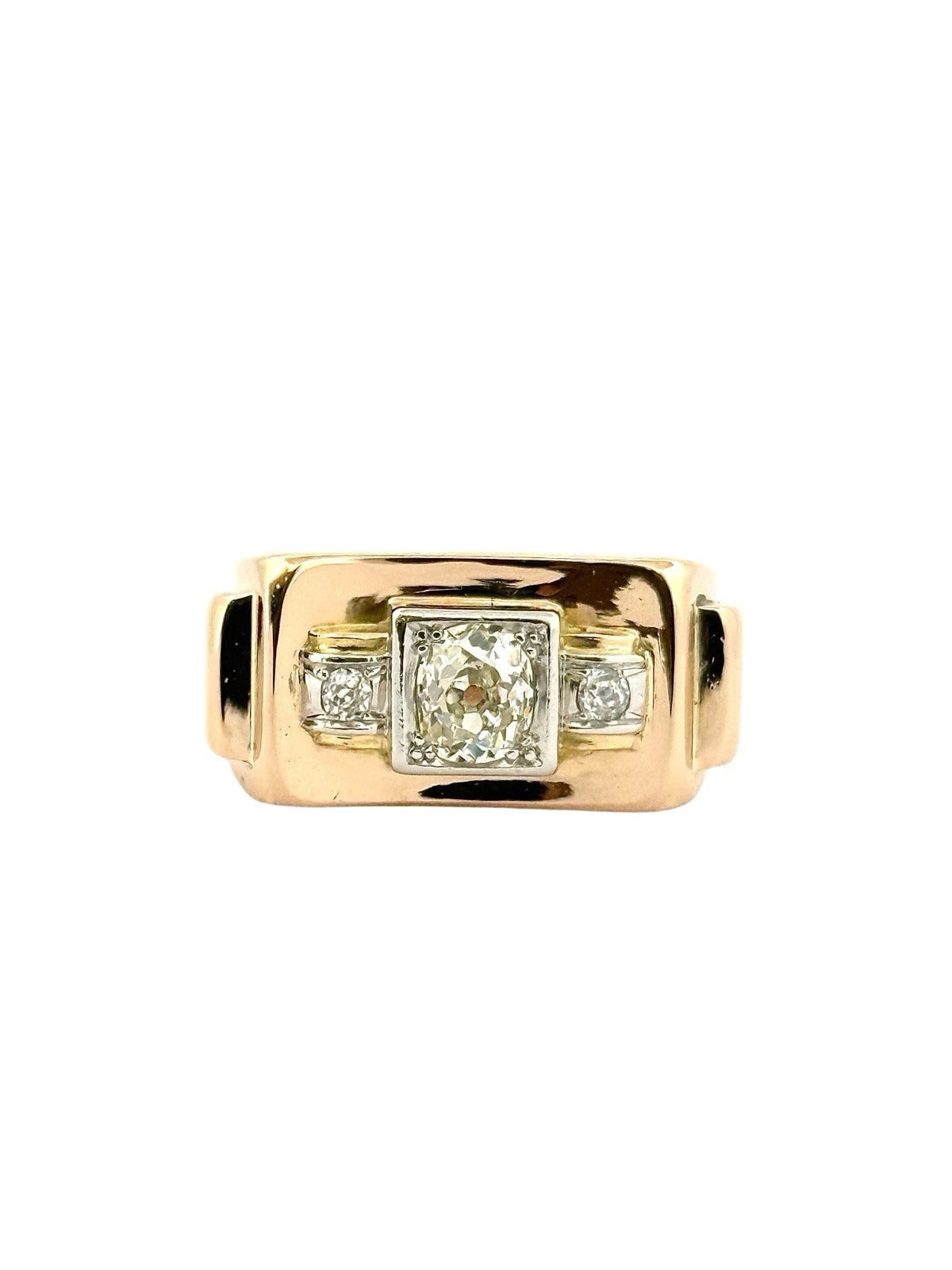 Bague Tank ancienne en or rose et blanc 18 carats et diamants T 52