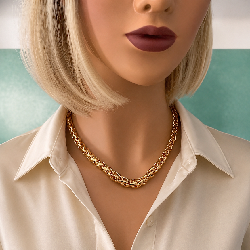 Collier maille palmier en chute 45cm en plaqué or 18 Carats 750/000