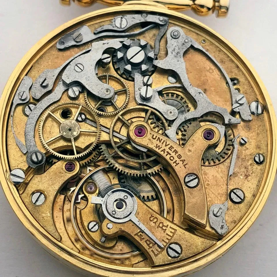 Rare ANCIENNE Montre-Bracelet Suisse Mariage Mécanique UNIVERSEL Chronographe Doré-