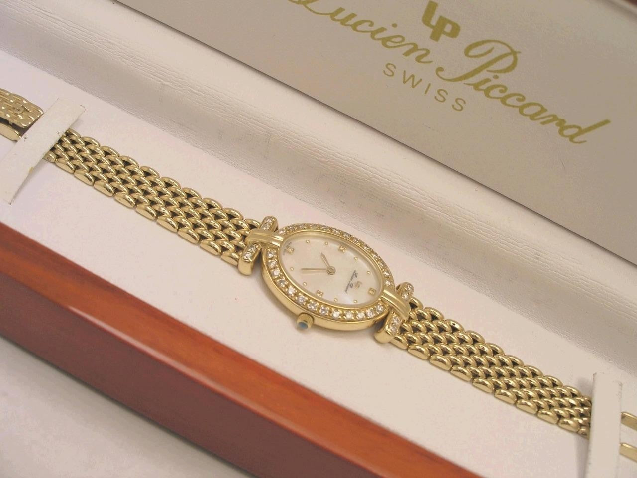 Ultra Rare Montre Femme Lucien Piccard Nacre Or 14 K Diamant avec Boîte+