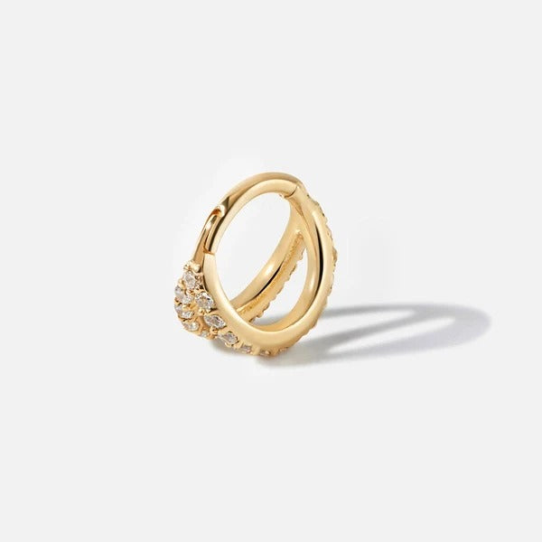 Cerceau à clic « Cage » givré, motif kiwi Or massif 14 carats, boucle d'oreille simple