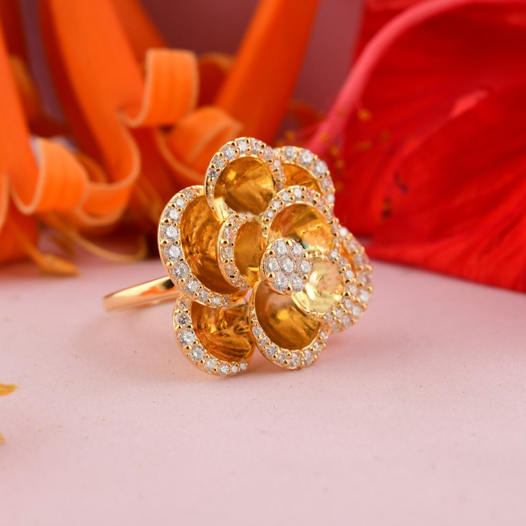 Bague Cocktail En Diamant Naturel Rond SI/H De 1,19 Ct En Or Jaune Massif 14k