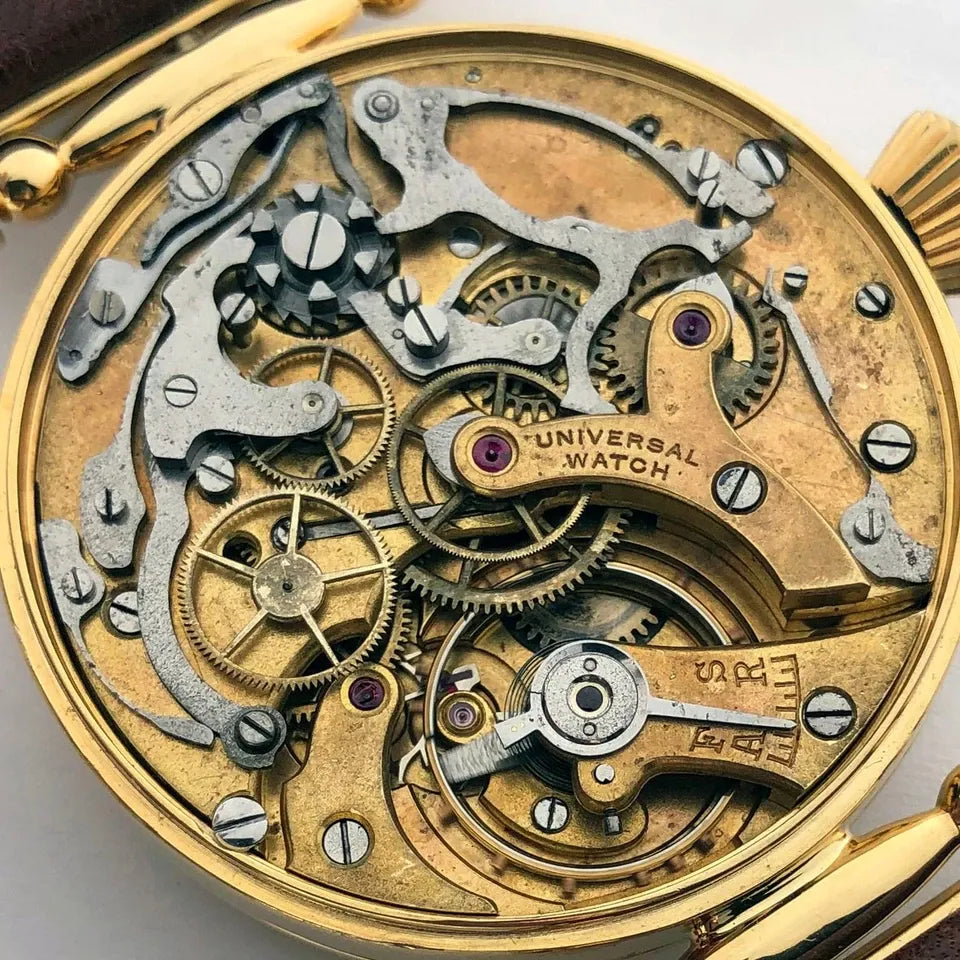 Rare ANCIENNE Montre-Bracelet Suisse Mariage Mécanique UNIVERSEL Chronographe Doré-