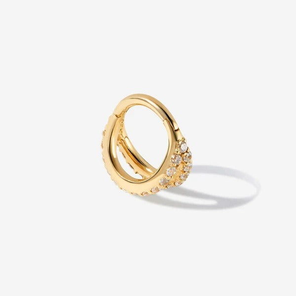 Cerceau à clic « Cage » givré, motif kiwi Or massif 14 carats, boucle d'oreille simple