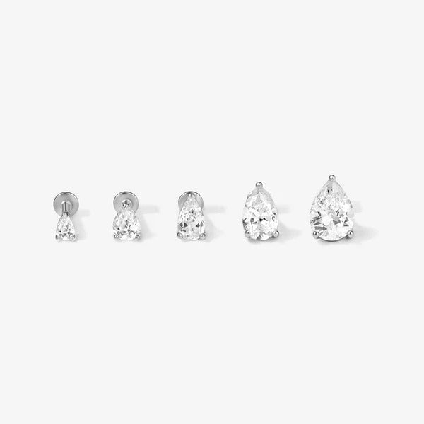 Piercing en forme de poire Ellis, Or blanc massif 14 carats, boucle d'oreille simple