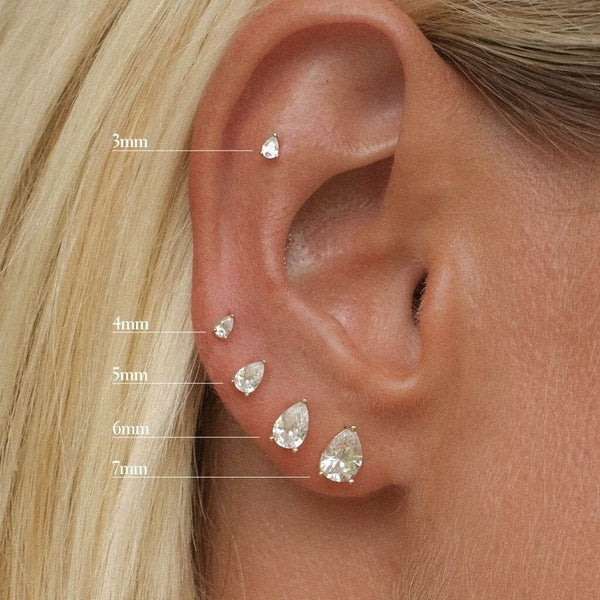 Piercing en forme de poire Ellis, Or blanc massif 14 carats, boucle d'oreille simple