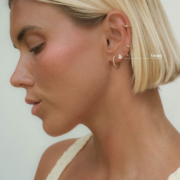 Piercing en forme de poire Ellis, Or blanc massif 14 carats, boucle d'oreille simple