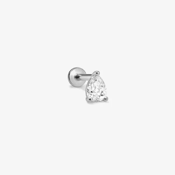 Piercing en forme de poire Ellis, Or blanc massif 14 carats, boucle d'oreille simple