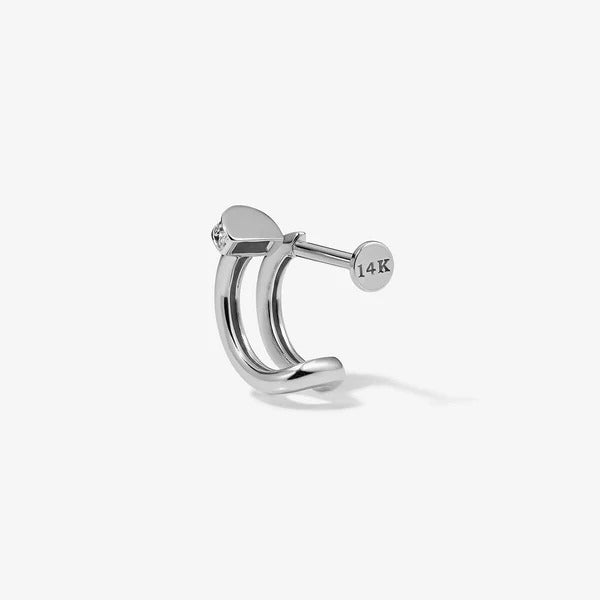 Piercing Or blanc massif 14 carats, boucle d'oreille simple