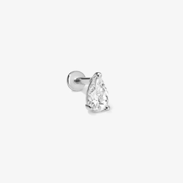 Piercing en forme de poire Ellis, Or blanc massif 14 carats, boucle d'oreille simple
