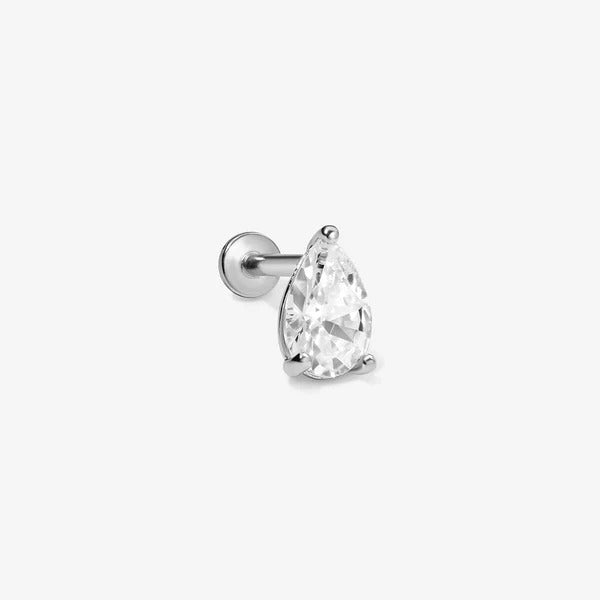 Piercing en forme de poire Ellis, Or blanc massif 14 carats, boucle d'oreille simple