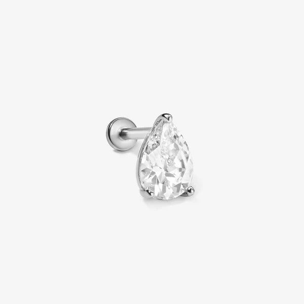 Piercing en forme de poire Ellis, Or blanc massif 14 carats, boucle d'oreille simple