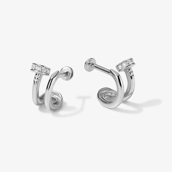 Piercing Or blanc massif 14 carats, boucle d'oreille simple