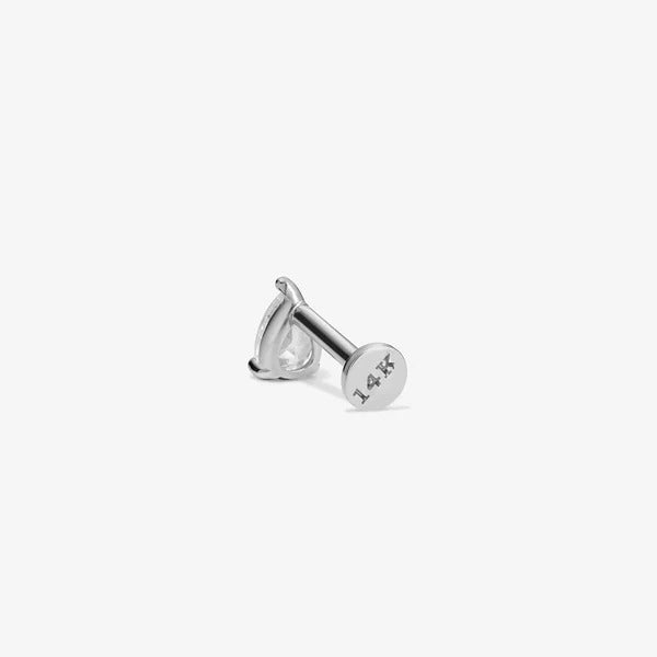 Piercing en forme de poire Ellis, Or blanc massif 14 carats, boucle d'oreille simple