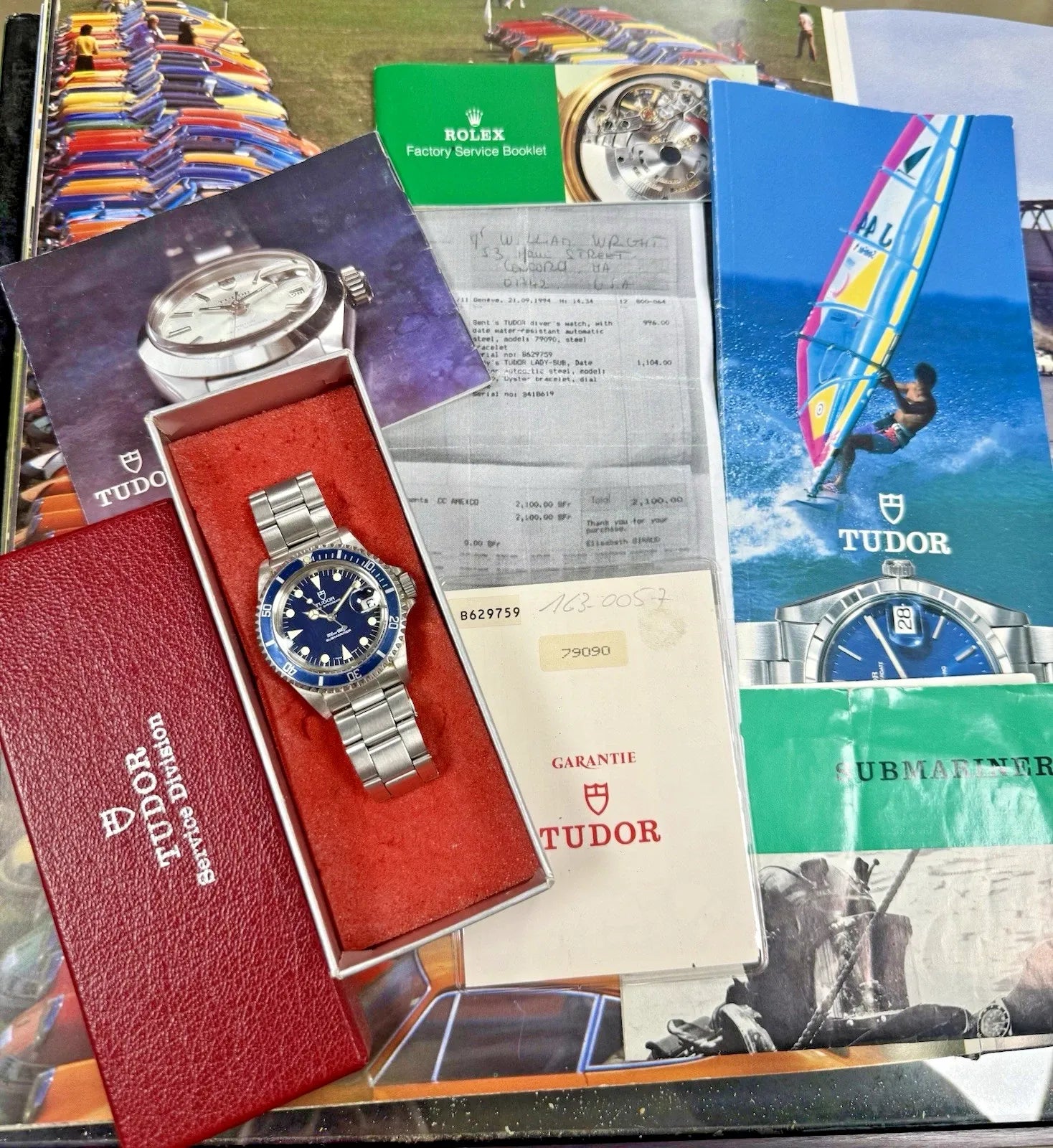 Tudor Submariner 79090 bleu homme - vintage années 1990 - 40 mm - boîte Tudor + papiers