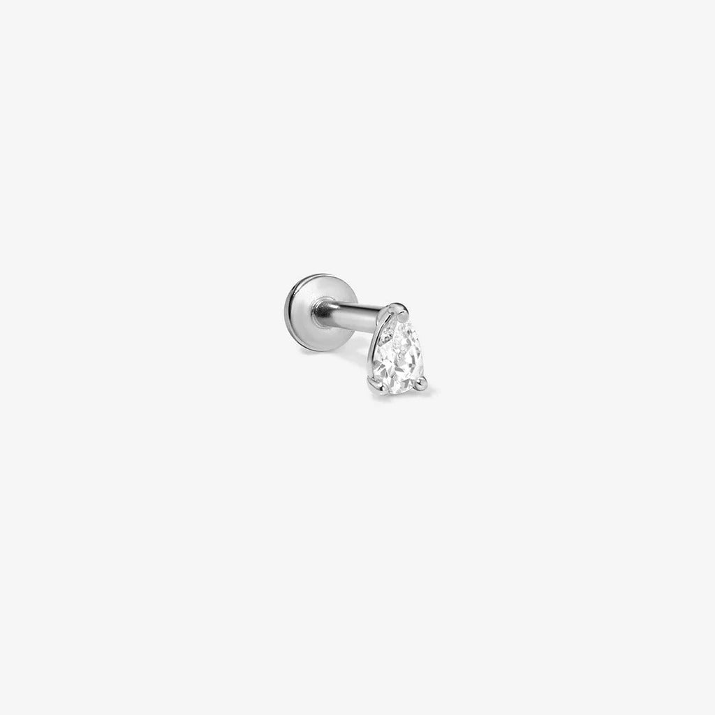 Piercing en forme de poire Ellis, Or blanc massif 14 carats, boucle d'oreille simple