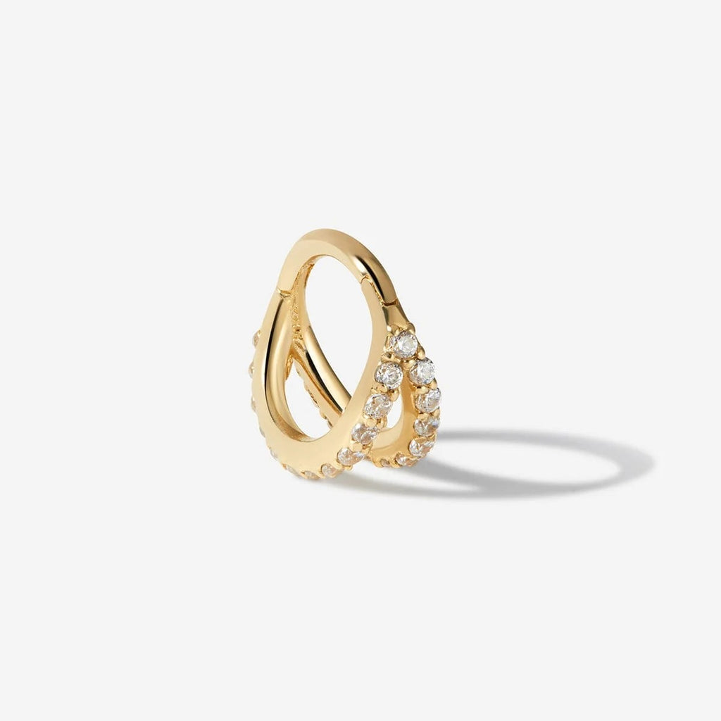 Cerceau à clic « Cage » givré, motif kiwi Or massif 14 carats, boucle d'oreille simple