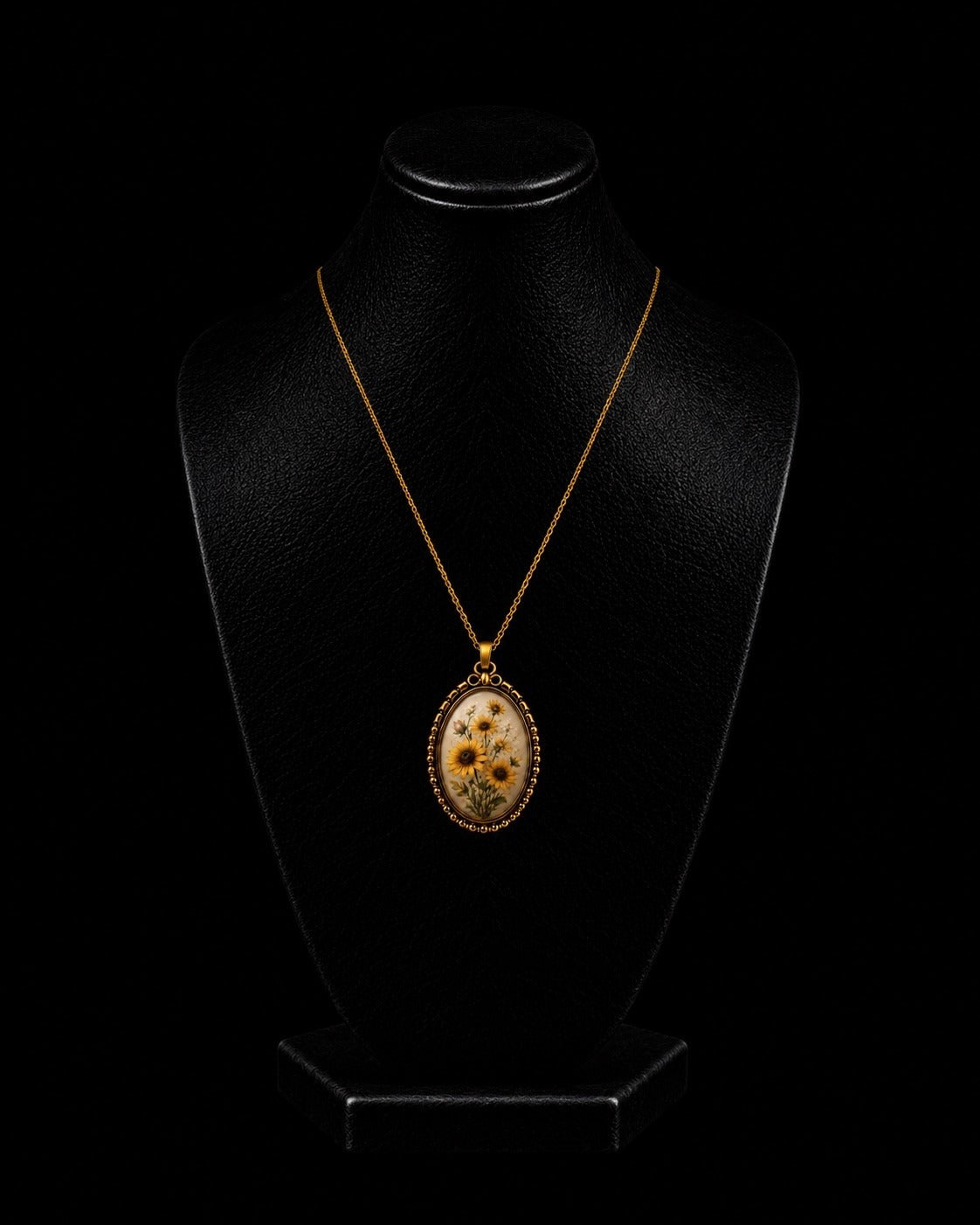 Collier Plaqué Or 18 Carats Femme – Pendentif Fleurs Jaunes – Bijou