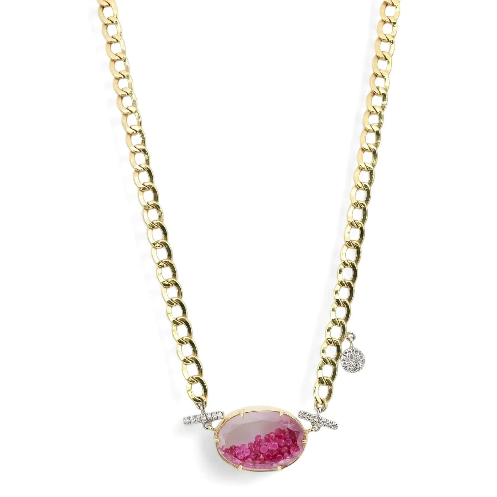 Collier à pendentif « Mini Shaker » avec diamant et rubis de Meira T, en or jaune 14 carats