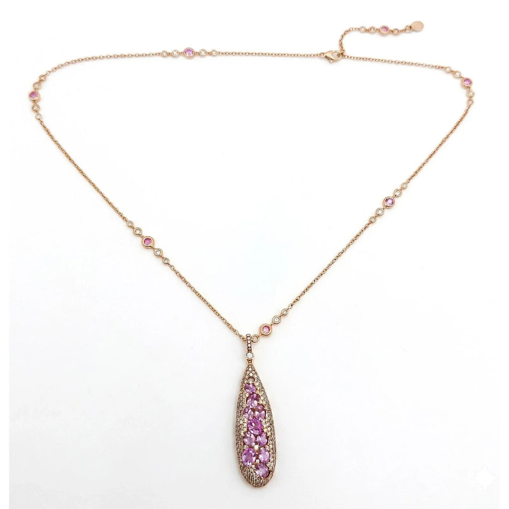 Collier avec pendentif « Crivelli Drop In Fantacy » en diamants et saphirs, en or rose 18 carat