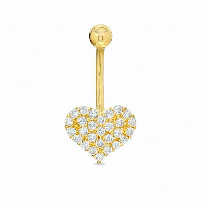 Stud De Piercing Au Nombril En CZ Réel En Or Jaune Massif 14K 16G